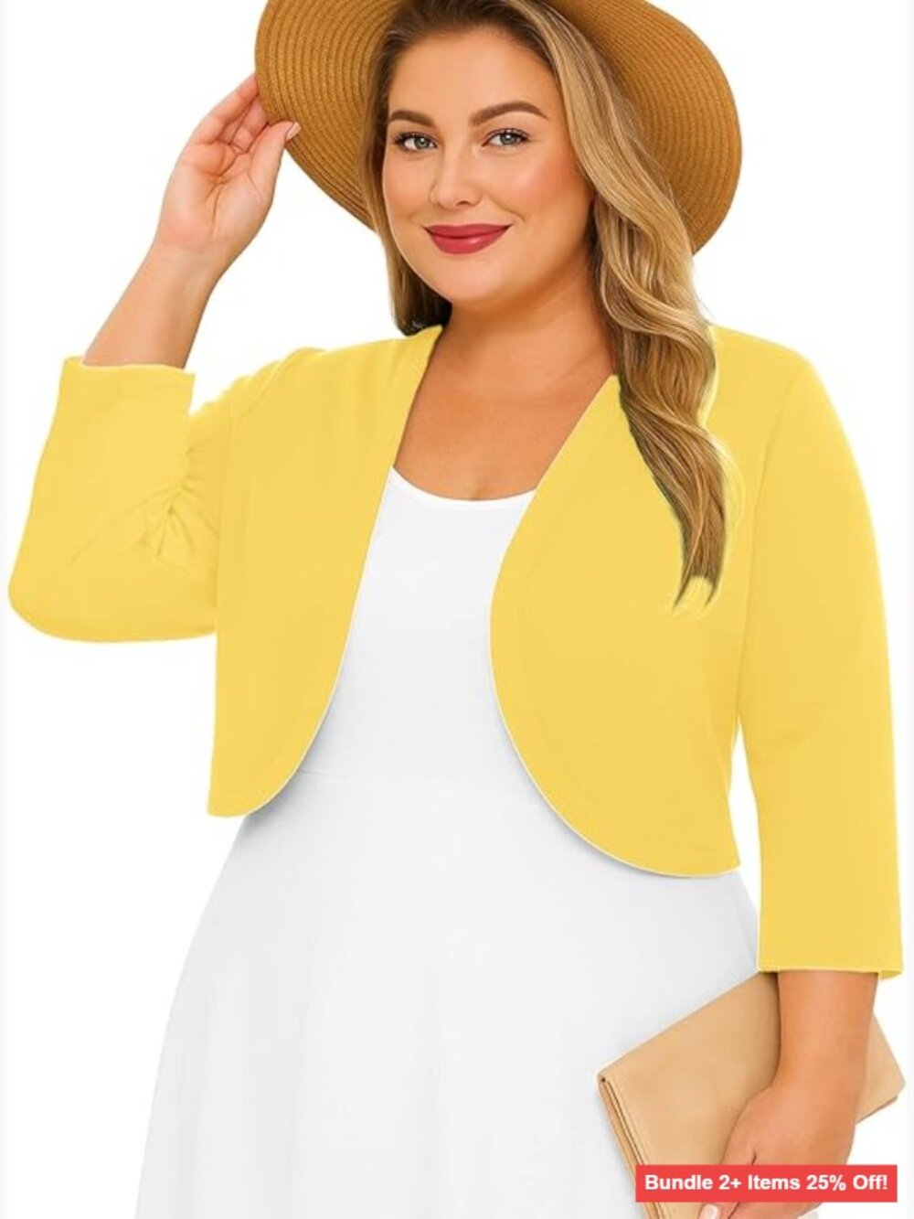 Plus Size 3/4 Sleeve Cardigan Shrug Open Front Lightweight Cropped Sweater